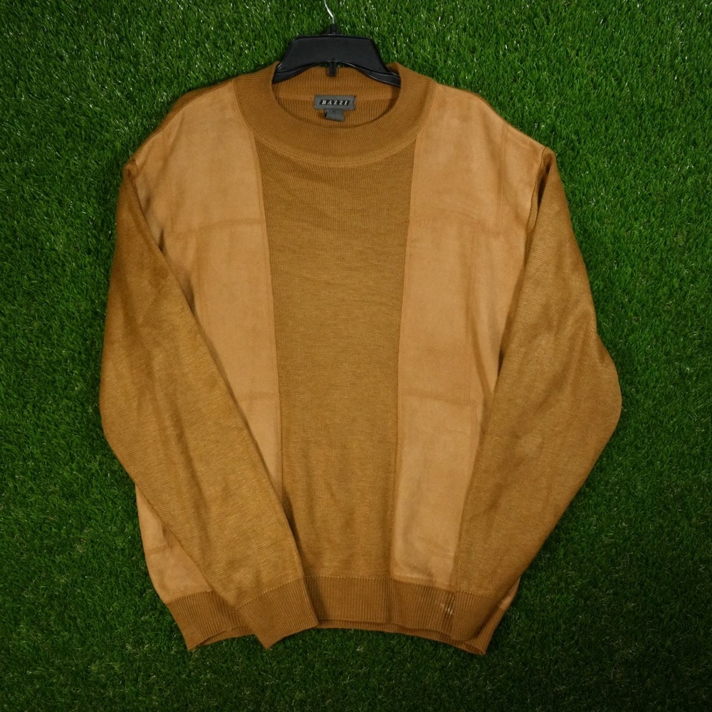 Vintage BAZZI Mens Brown Suede‎ Knit Crewneck Sweater Size M Retro Old Money